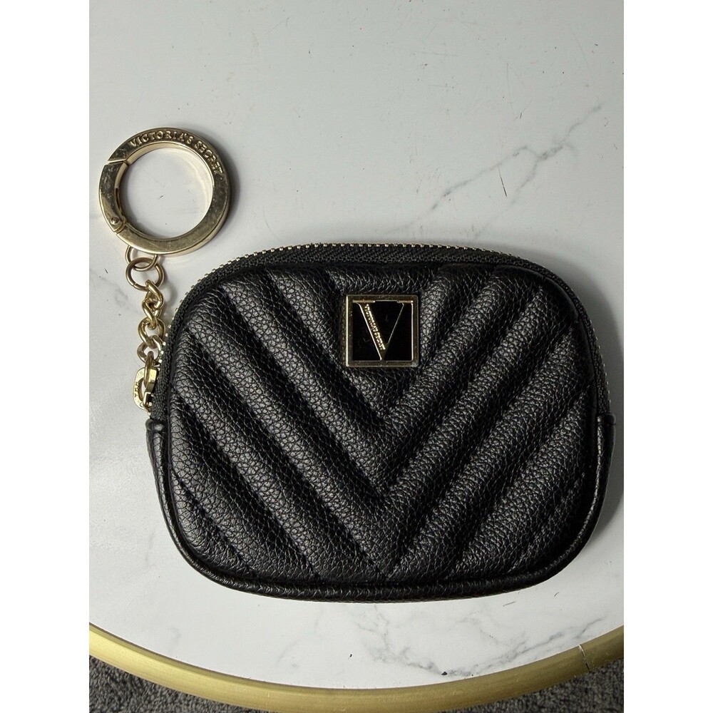 Victoria's Secret Black The V Essentials Wallet  Coin Purse Size-5x4 in